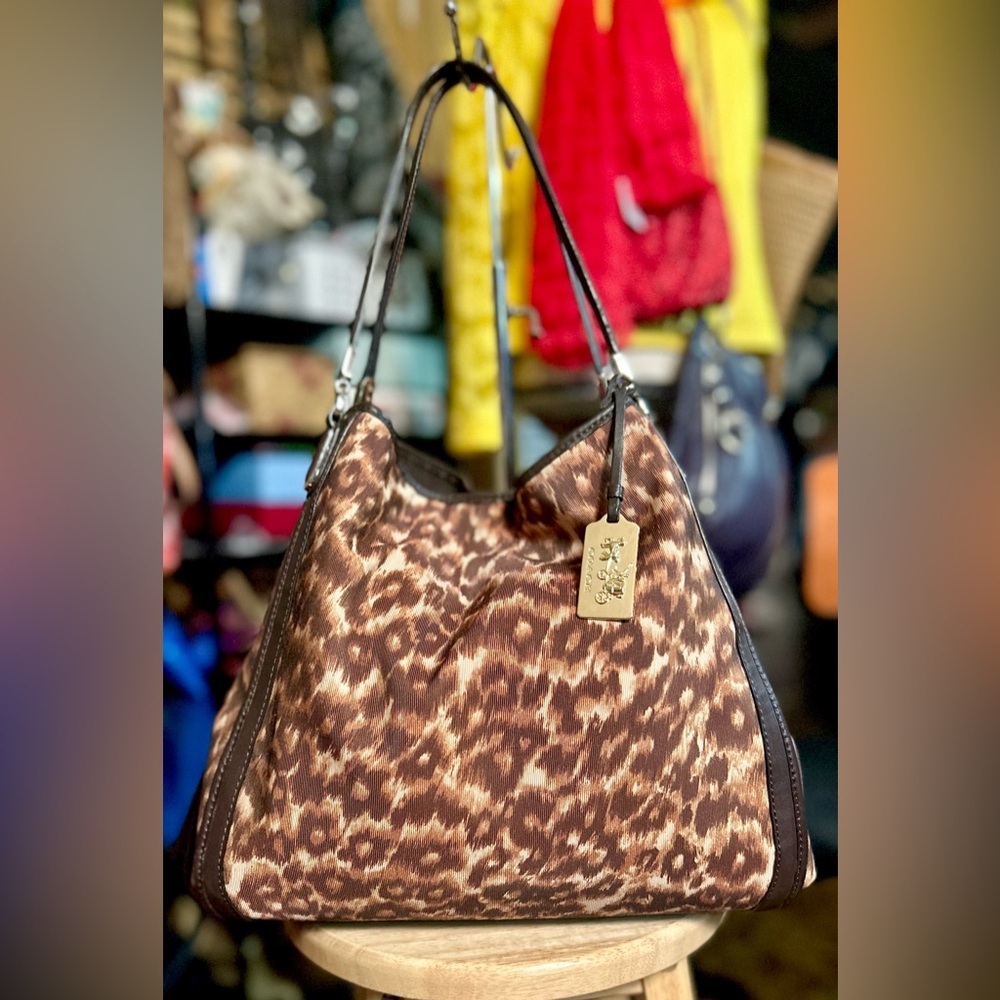 Leopard Print Shoulder Tote Bag - Brown